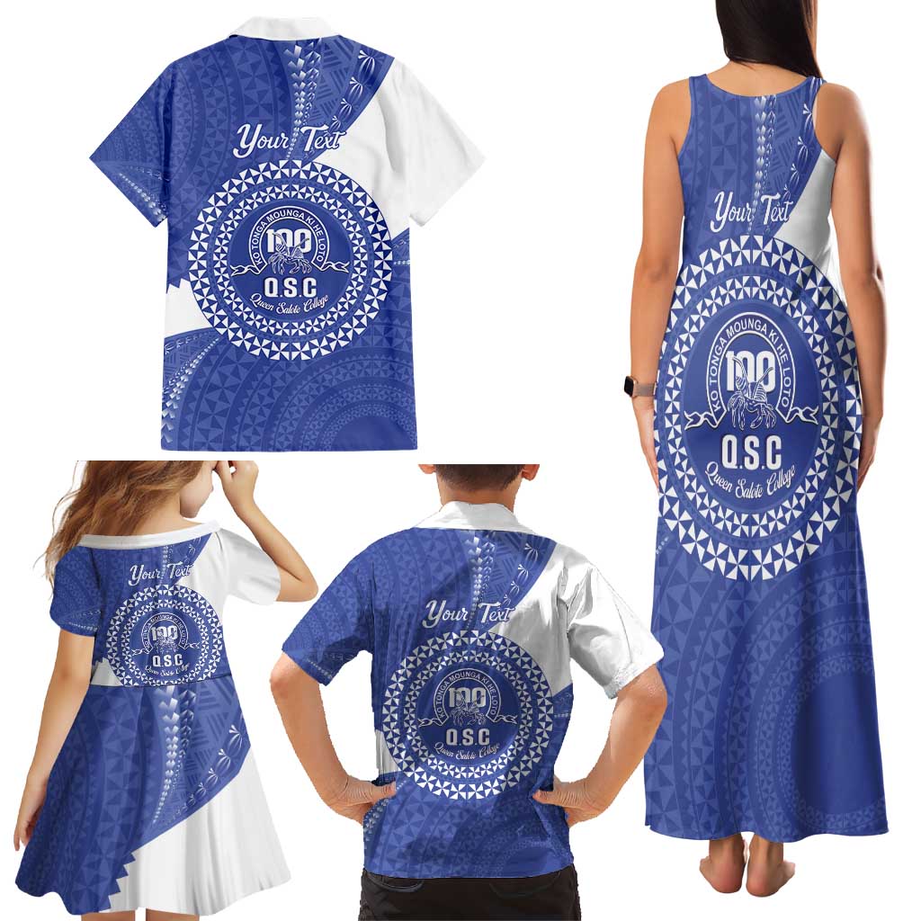 Queen Salote College 100th Anniversary Personalized Family Matching Tank Maxi Dress and Hawaiian Shirt Est 1926 Kolisi Fefine Tongan Ngatu Pattern