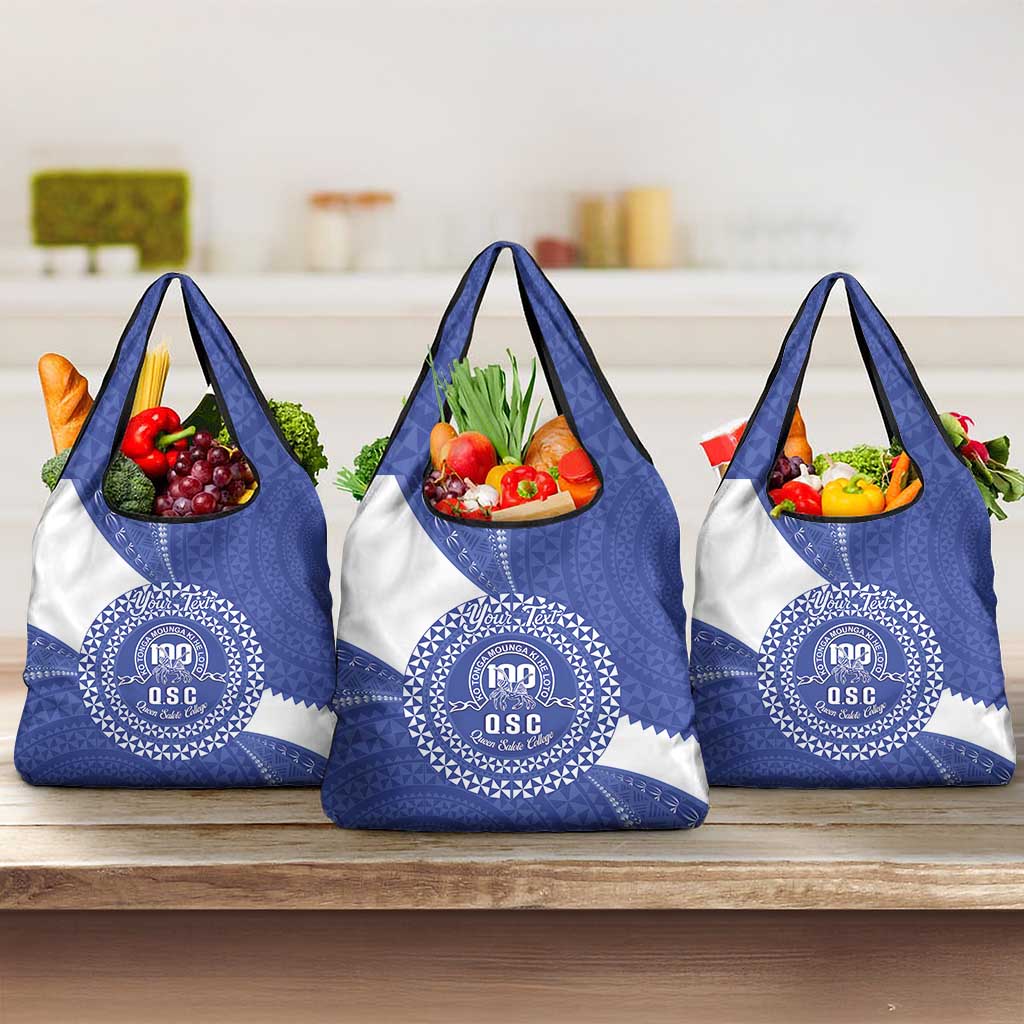 Queen Salote College 100th Anniversary Personalized Grocery Bag Est 1926 Kolisi Fefine Tongan Ngatu Pattern LT14 3-pack One Size Blue - Polynesian Pride