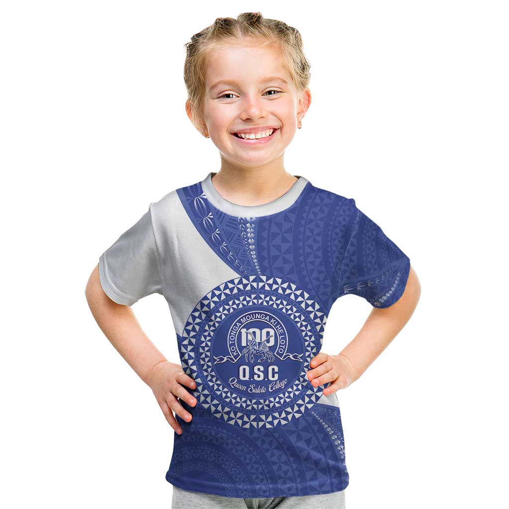 Queen Salote College 100th Anniversary Personalized Kid T Shirt Est 1926 Kolisi Fefine Tongan Ngatu Pattern LT14 Blue - Polynesian Pride