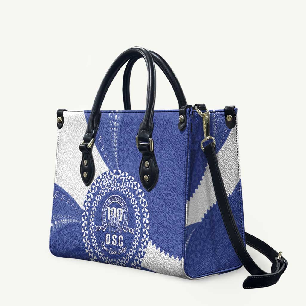 Queen Salote College 100th Anniversary Personalized Leather Bag Est 1926 Kolisi Fefine Tongan Ngatu Pattern LT14 Blue - Polynesian Pride