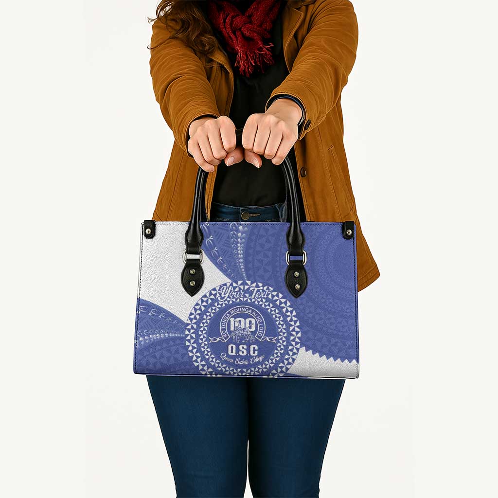 Queen Salote College 100th Anniversary Personalized Leather Bag Est 1926 Kolisi Fefine Tongan Ngatu Pattern LT14 - Polynesian Pride