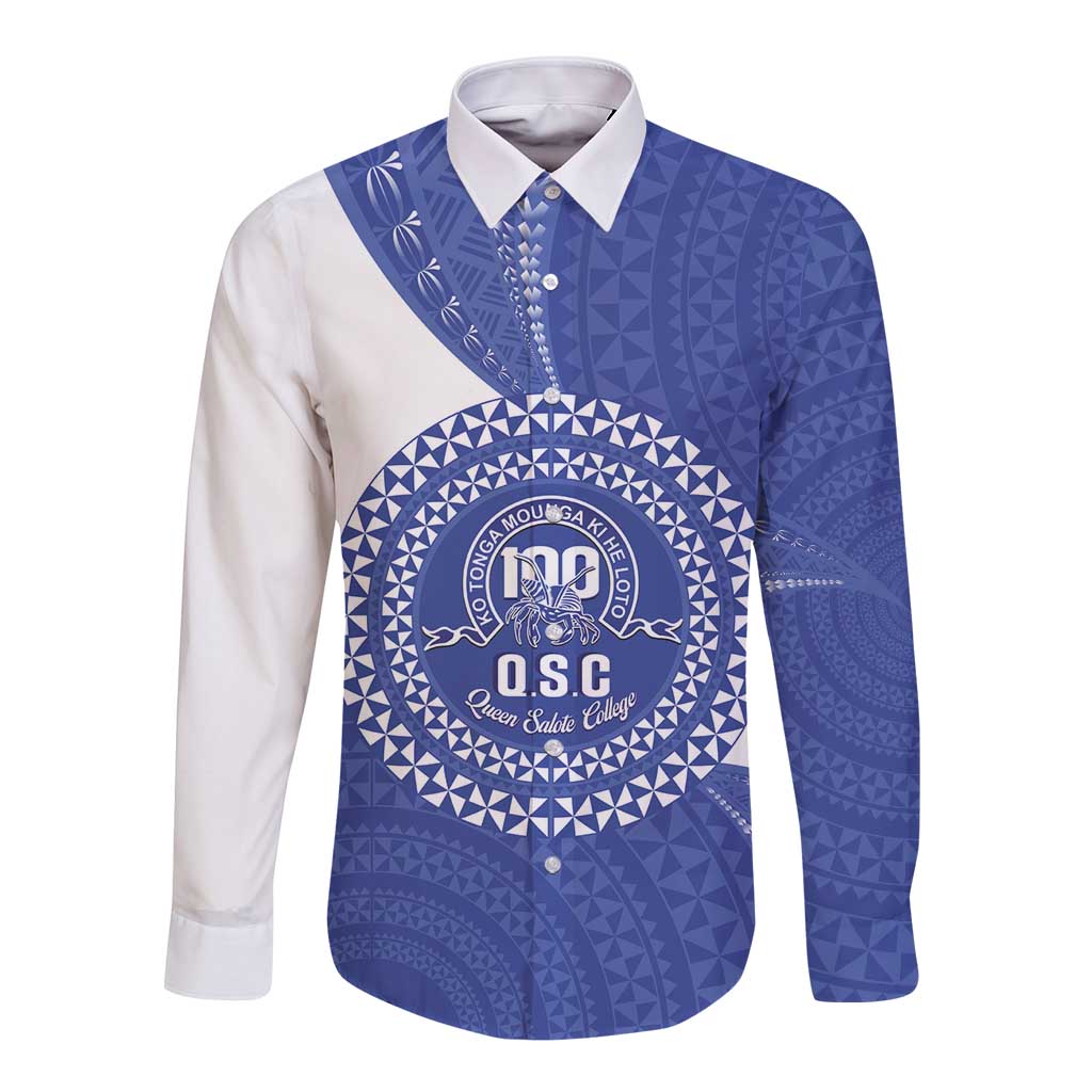 Queen Salote College 100th Anniversary Personalized Long Sleeve Button Shirt Est 1926 Kolisi Fefine Tongan Ngatu Pattern LT14 Unisex Blue - Polynesian Pride