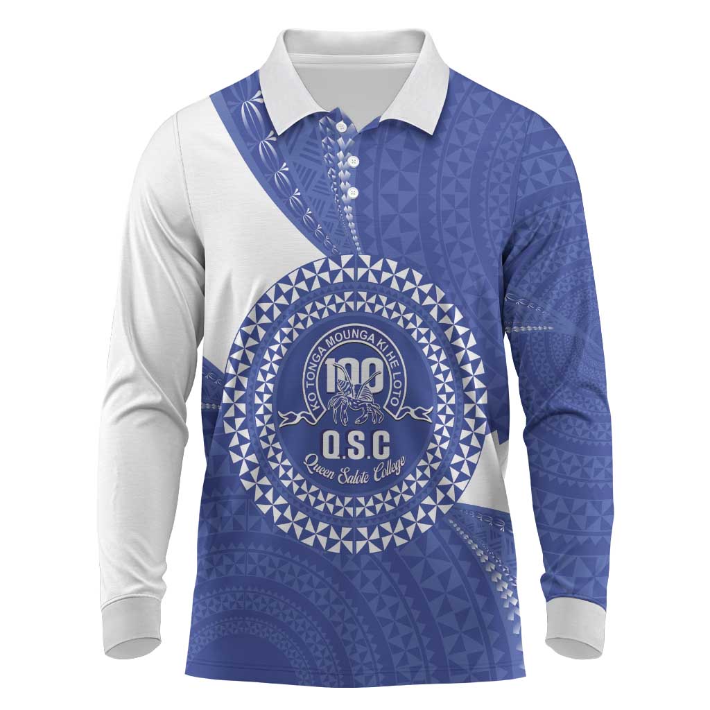 Queen Salote College 100th Anniversary Personalized Long Sleeve Polo Shirt Est 1926 Kolisi Fefine Tongan Ngatu Pattern LT14 Blue - Polynesian Pride