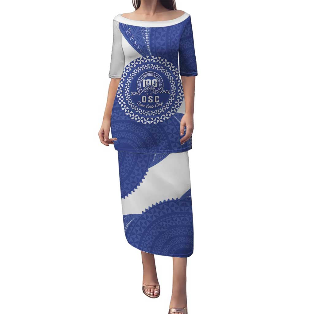 Queen Salote College 100th Anniversary Personalized Puletasi Est 1926 Kolisi Fefine Tongan Ngatu Pattern LT14 Long Dress Blue - Polynesian Pride