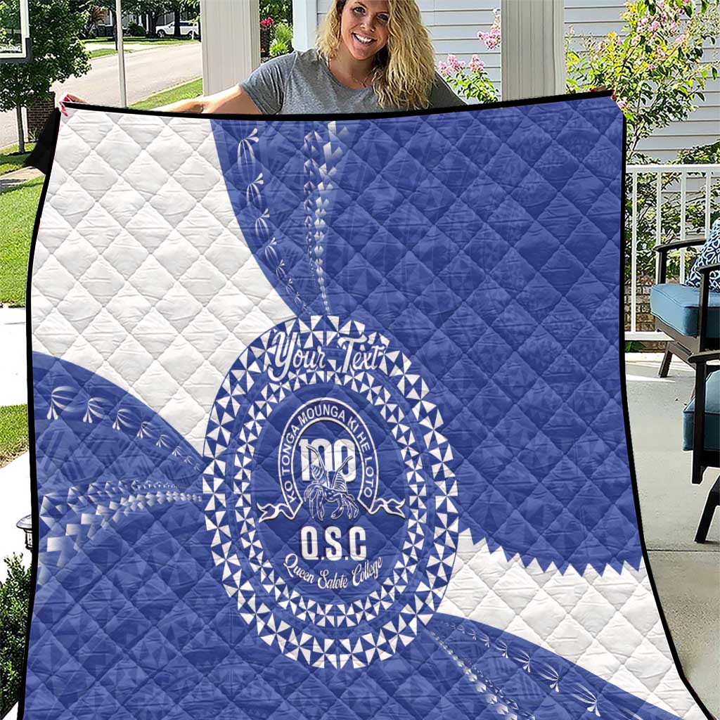 Queen Salote College 100th Anniversary Personalized Quilt Est 1926 Kolisi Fefine Tongan Ngatu Pattern LT14 Blue - Polynesian Pride