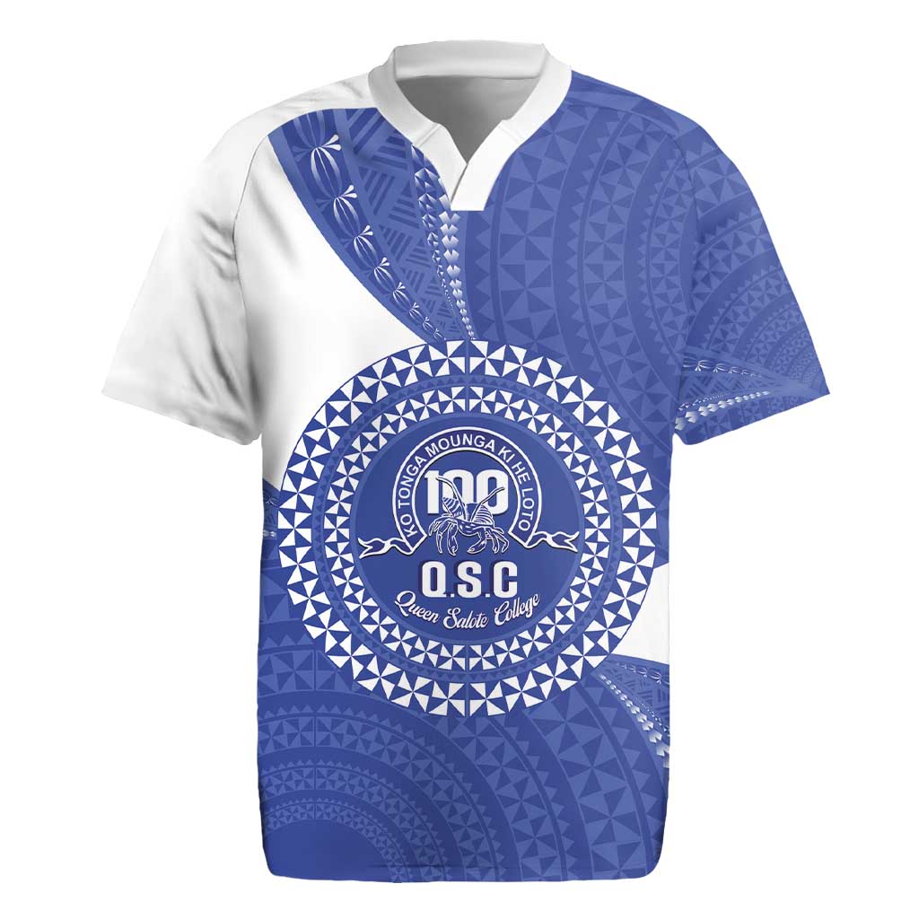 Queen Salote College 100th Anniversary Personalized Rugby Jersey Est 1926 Kolisi Fefine Tongan Ngatu Pattern LT14 Blue - Polynesian Pride