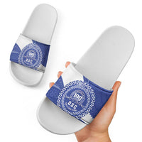 Queen Salote College 100th Anniversary Personalized Slide Sandals Est 1926 Kolisi Fefine Tongan Ngatu Pattern