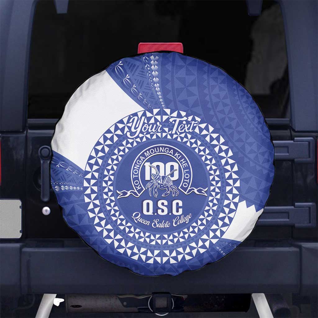 Queen Salote College 100th Anniversary Personalized Spare Tire Cover Est 1926 Kolisi Fefine Tongan Ngatu Pattern LT14 No hole Blue - Polynesian Pride