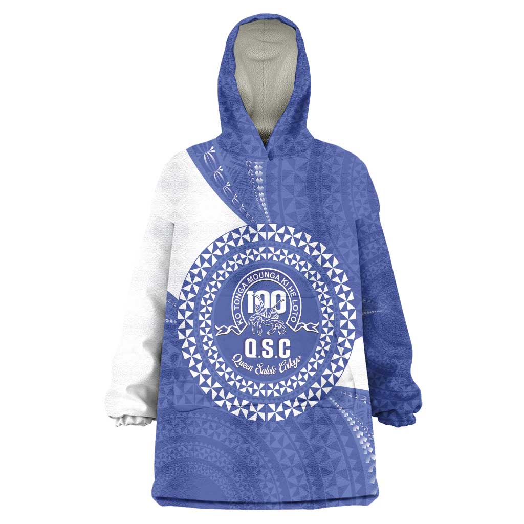 Queen Salote College 100th Anniversary Personalized Wearable Blanket Hoodie Est 1926 Kolisi Fefine Tongan Ngatu Pattern LT14 One Size Blue - Polynesian Pride