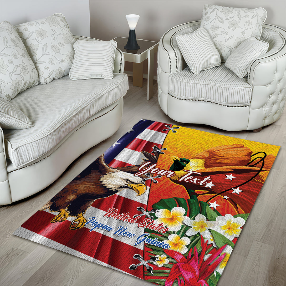 Personalised United States And Papua New Guinea Area Rug USA Eagle With PNG Bird Of Paradise