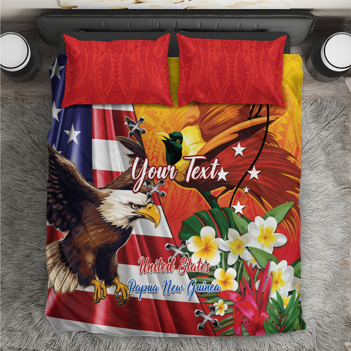 Personalised United States And Papua New Guinea Bedding Set USA Eagle With PNG Bird Of Paradise LT14 Red - Polynesian Pride
