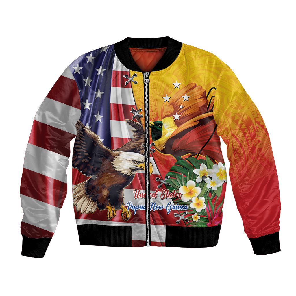 Personalised United States And Papua New Guinea Bomber Jacket USA Eagle With PNG Bird Of Paradise LT14 Unisex Red - Polynesian Pride