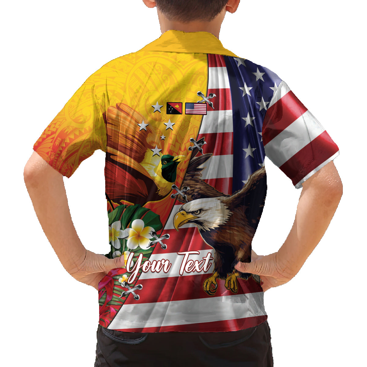 Personalised United States And Papua New Guinea Family Matching Long Sleeve Bodycon Dress and Hawaiian Shirt USA Eagle With PNG Bird Of Paradise