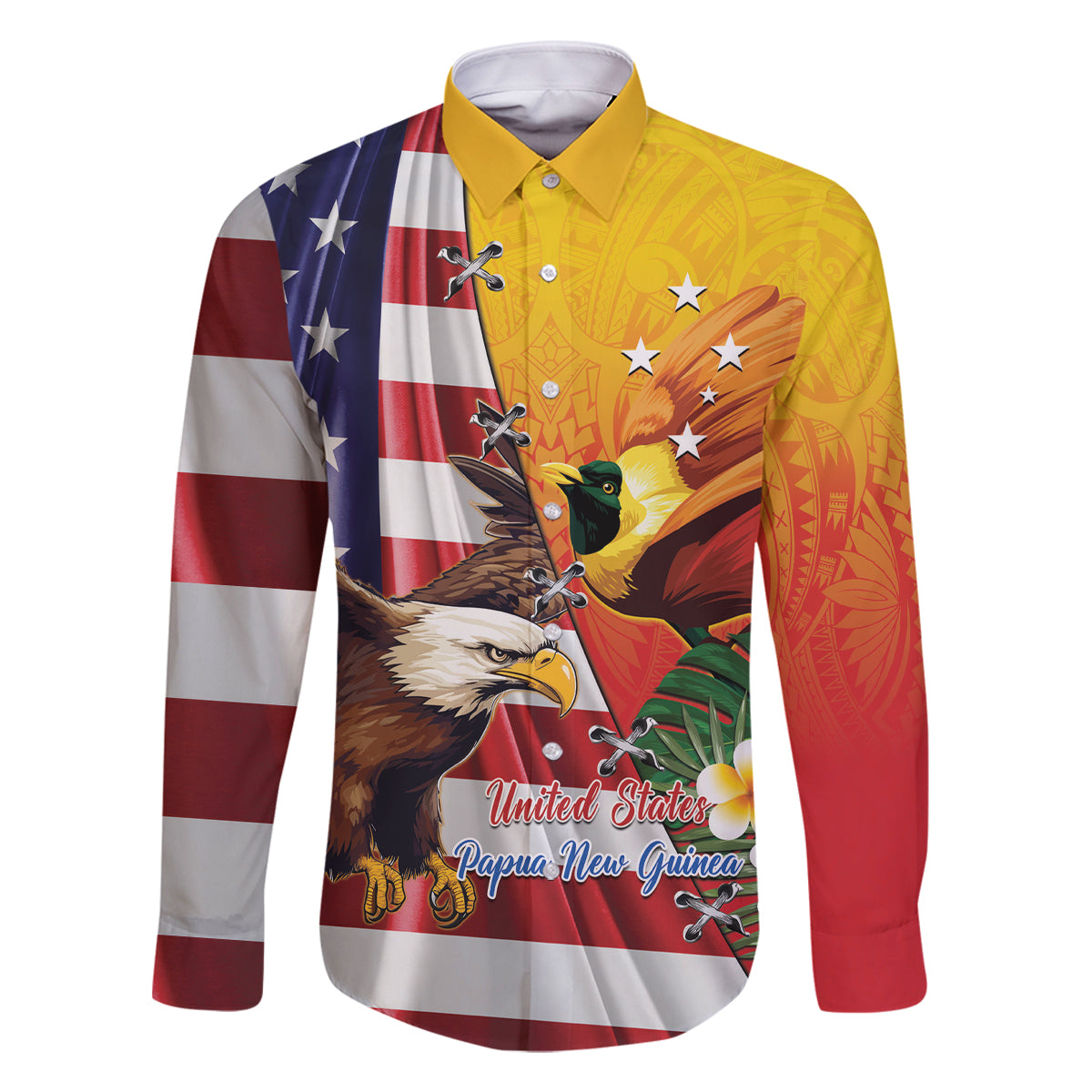 Personalised United States And Papua New Guinea Family Matching Off Shoulder Maxi Dress and Hawaiian Shirt USA Eagle With PNG Bird Of Paradise