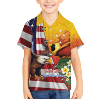 Personalised United States And Papua New Guinea Family Matching Off Shoulder Short Dress and Hawaiian Shirt USA Eagle With PNG Bird Of Paradise