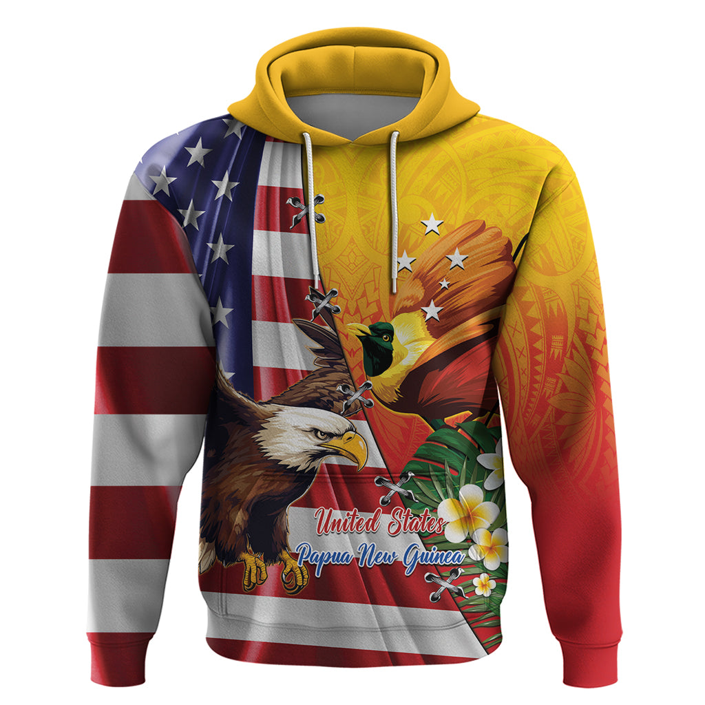 Personalised United States And Papua New Guinea Hoodie USA Eagle With PNG Bird Of Paradise LT14 Pullover Hoodie Red - Polynesian Pride