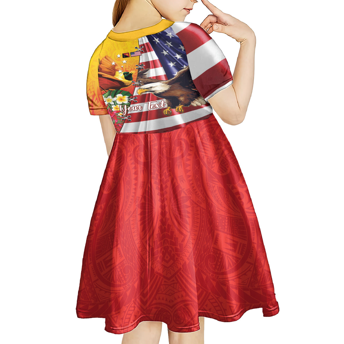 Personalised United States And Papua New Guinea Kid Short Sleeve Dress USA Eagle With PNG Bird Of Paradise