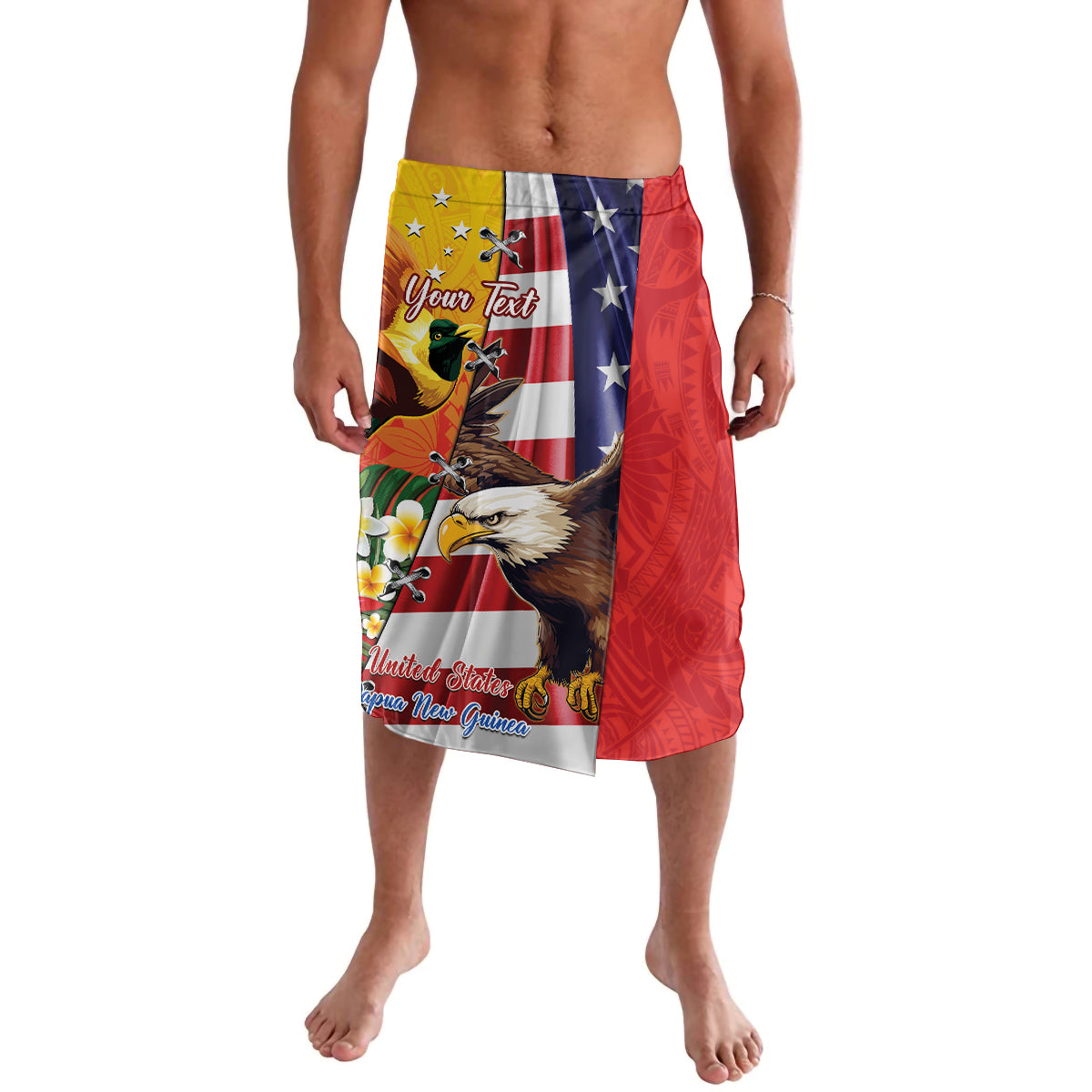 Personalised United States And Papua New Guinea Lavalava USA Eagle With PNG Bird Of Paradise LT14 Red - Polynesian Pride