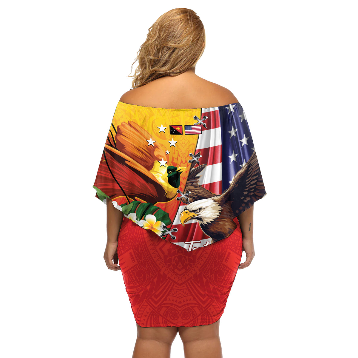 Personalised United States And Papua New Guinea Off Shoulder Short Dress USA Eagle With PNG Bird Of Paradise