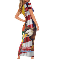 Personalised United States And Papua New Guinea Short Sleeve Bodycon Dress USA Eagle With PNG Bird Of Paradise