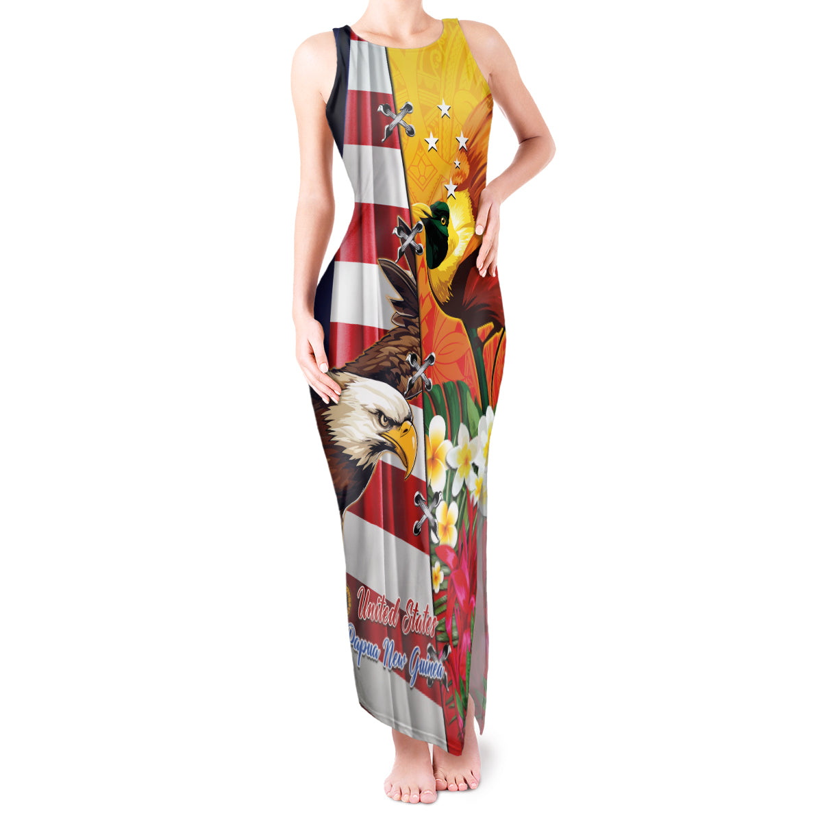 Personalised United States And Papua New Guinea Tank Maxi Dress USA Eagle With PNG Bird Of Paradise