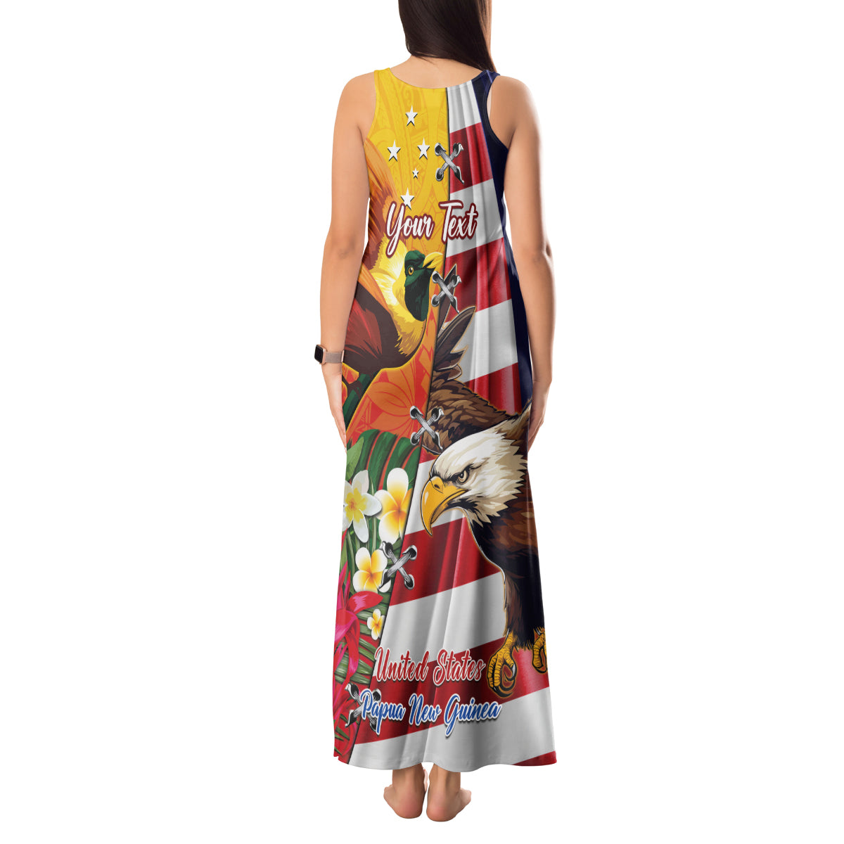 Personalised United States And Papua New Guinea Tank Maxi Dress USA Eagle With PNG Bird Of Paradise