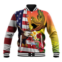 Personalised United States And Hawaii Baseball Jacket USA Eagle With Hawaiian Shark Tattoo LT14 Unisex Red - Polynesian Pride