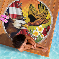 Personalised United States And Hawaii Beach Blanket USA Eagle With Hawaiian Shark Tattoo LT14 - Polynesian Pride