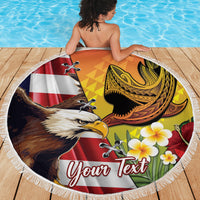 Personalised United States And Hawaii Beach Blanket USA Eagle With Hawaiian Shark Tattoo LT14 - Polynesian Pride