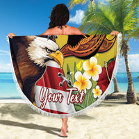 Personalised United States And Hawaii Beach Blanket USA Eagle With Hawaiian Shark Tattoo LT14 - Polynesian Pride