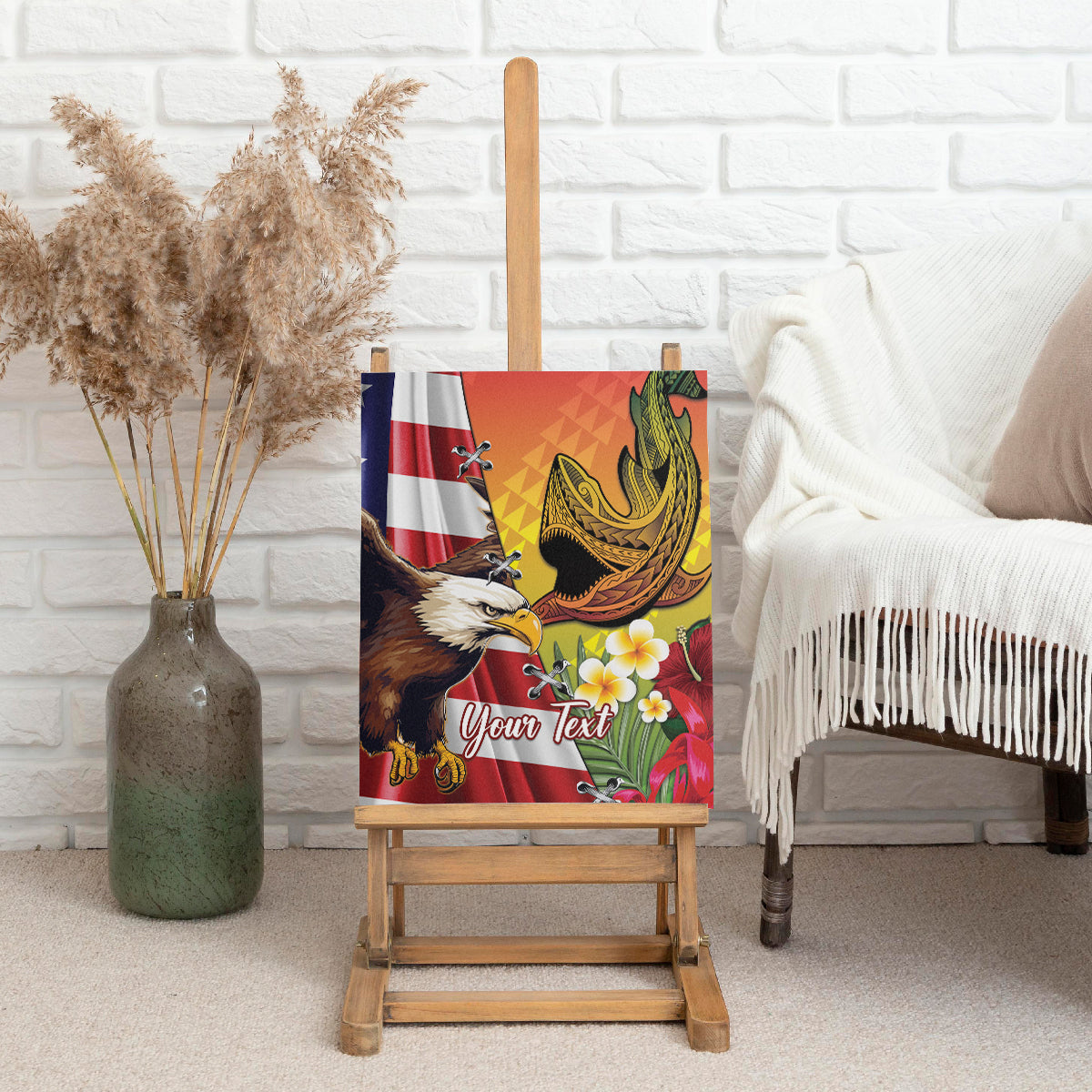 Personalised United States And Hawaii Canvas Wall Art USA Eagle With Hawaiian Shark Tattoo LT14 - Polynesian Pride