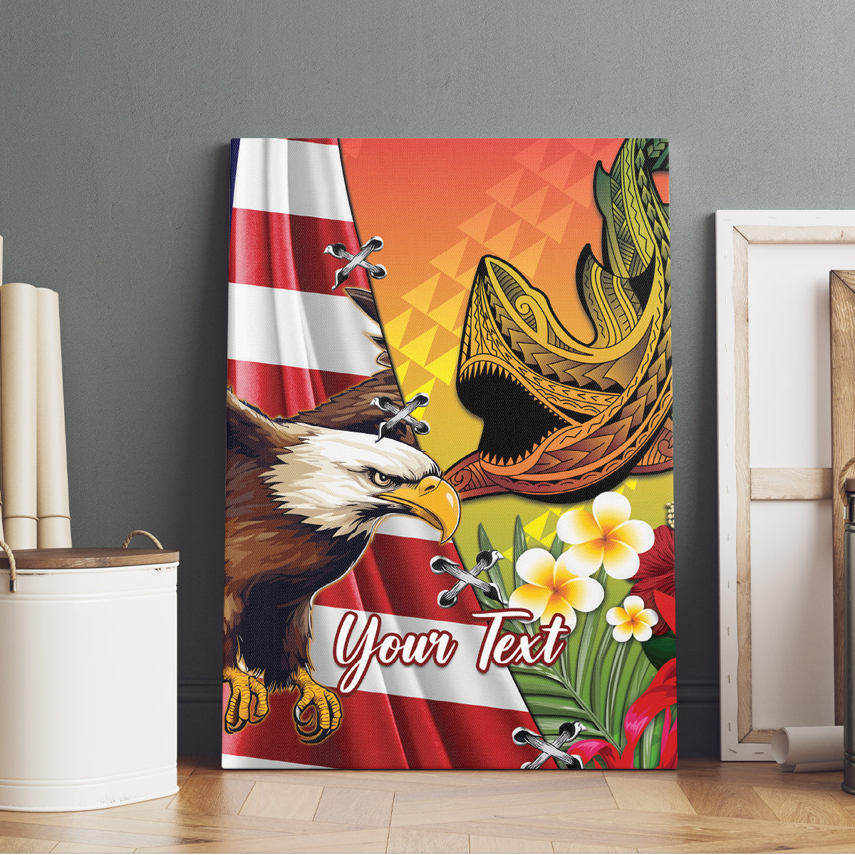 Personalised United States And Hawaii Canvas Wall Art USA Eagle With Hawaiian Shark Tattoo LT14 - Polynesian Pride