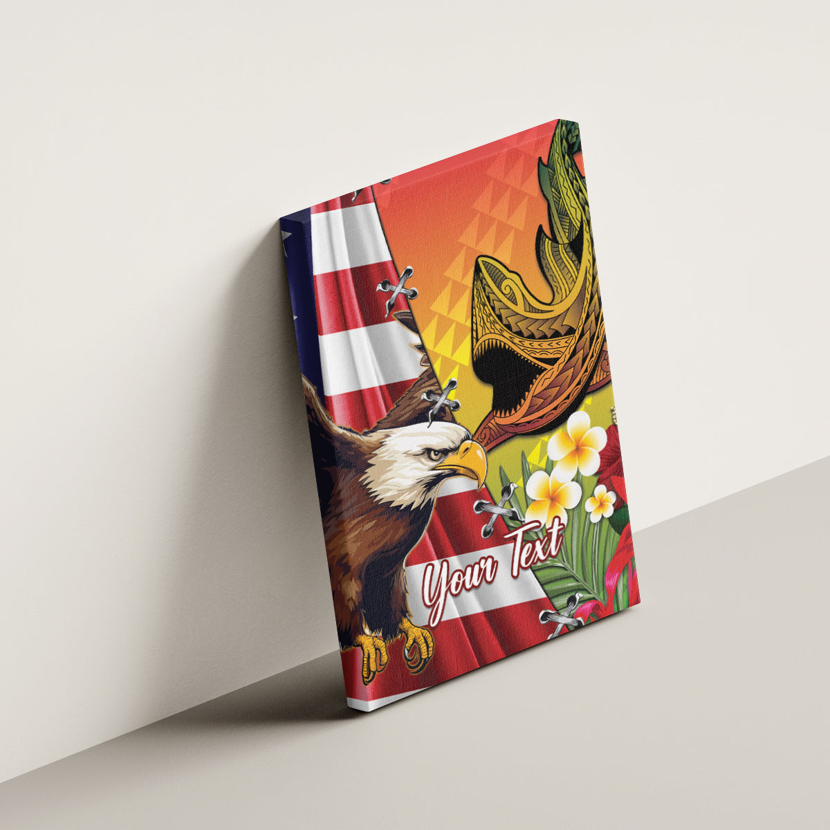 Personalised United States And Hawaii Canvas Wall Art USA Eagle With Hawaiian Shark Tattoo LT14 - Polynesian Pride