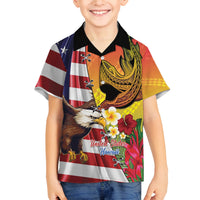 Personalised United States And Hawaii Family Matching Long Sleeve Bodycon Dress and Hawaiian Shirt USA Eagle With Hawaiian Shark Tattoo