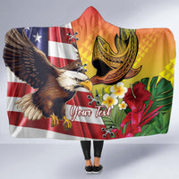 Personalised United States And Hawaii Hooded Blanket USA Eagle With Hawaiian Shark Tattoo LT14 - Polynesian Pride