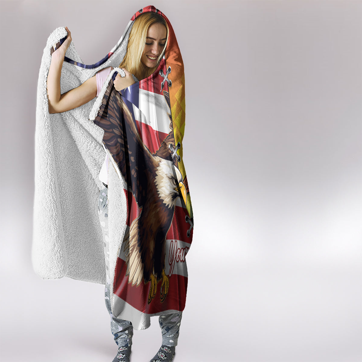 Personalised United States And Hawaii Hooded Blanket USA Eagle With Hawaiian Shark Tattoo LT14 - Polynesian Pride