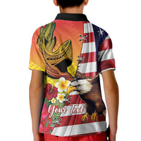 Personalised United States And Hawaii Kid Polo Shirt USA Eagle With Hawaiian Shark Tattoo