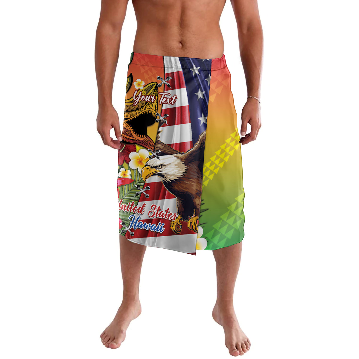 Personalised United States And Hawaii Lavalava USA Eagle With Hawaiian Shark Tattoo LT14 Red - Polynesian Pride