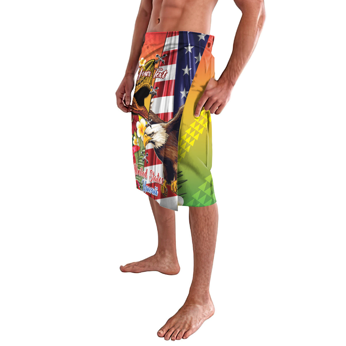 Personalised United States And Hawaii Lavalava USA Eagle With Hawaiian Shark Tattoo LT14 - Polynesian Pride