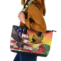 Personalised United States And Hawaii Leather Tote Bag USA Eagle With Hawaiian Shark Tattoo LT14 Red - Polynesian Pride