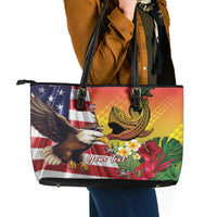 Personalised United States And Hawaii Leather Tote Bag USA Eagle With Hawaiian Shark Tattoo LT14 - Polynesian Pride