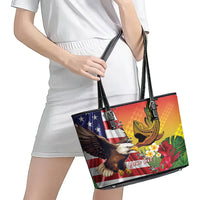 Personalised United States And Hawaii Leather Tote Bag USA Eagle With Hawaiian Shark Tattoo LT14 - Polynesian Pride