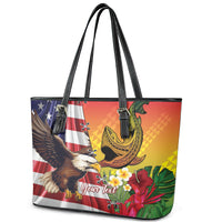 Personalised United States And Hawaii Leather Tote Bag USA Eagle With Hawaiian Shark Tattoo LT14 - Polynesian Pride