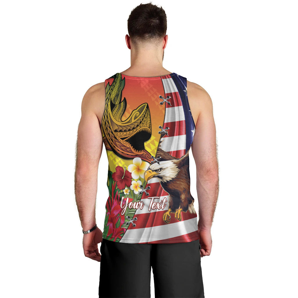 Personalised United States And Hawaii Men Tank Top USA Eagle With Hawaiian Shark Tattoo LT14 - Polynesian Pride