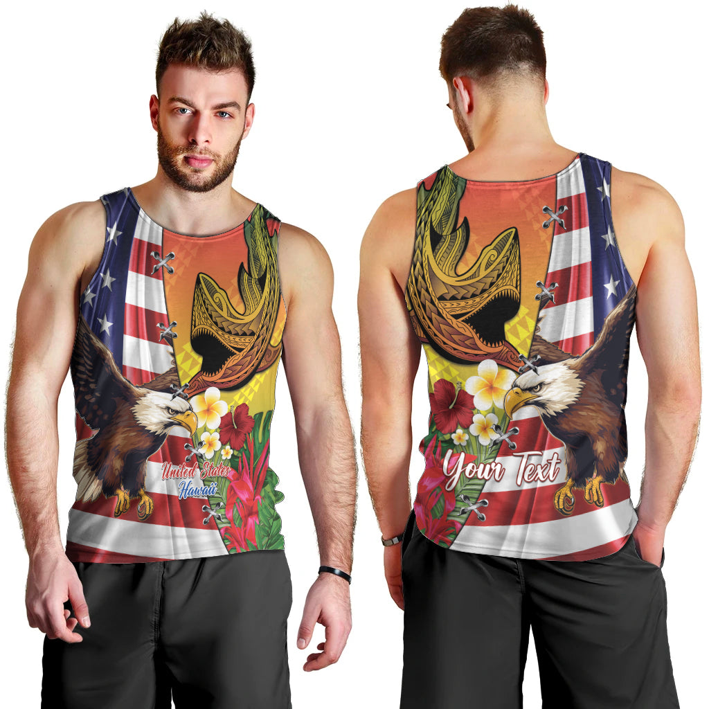 Personalised United States And Hawaii Men Tank Top USA Eagle With Hawaiian Shark Tattoo LT14 - Polynesian Pride