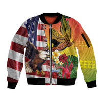 Personalised United States And Hawaii Sleeve Zip Bomber Jacket USA Eagle With Hawaiian Shark Tattoo LT14 Unisex Red - Polynesian Pride