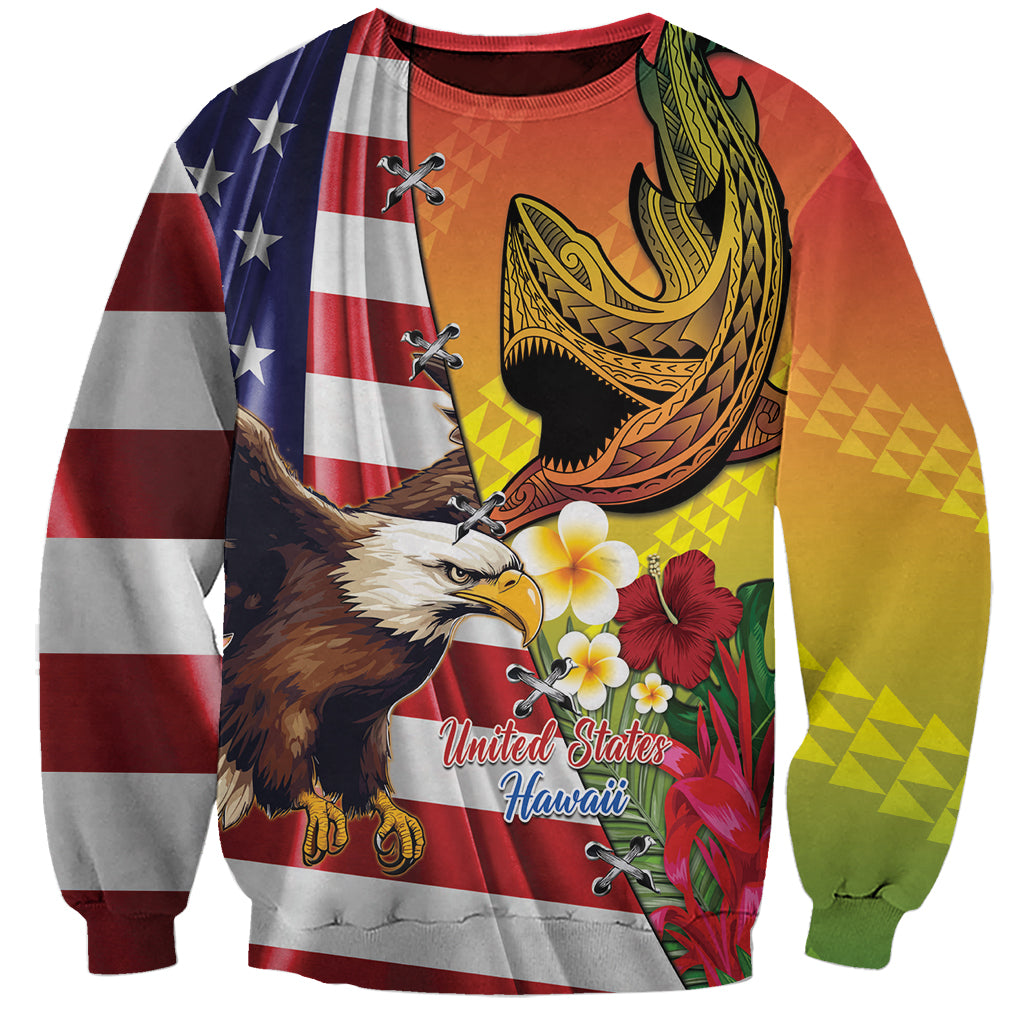 Personalised United States And Hawaii Sweatshirt USA Eagle With Hawaiian Shark Tattoo LT14 Unisex Red - Polynesian Pride