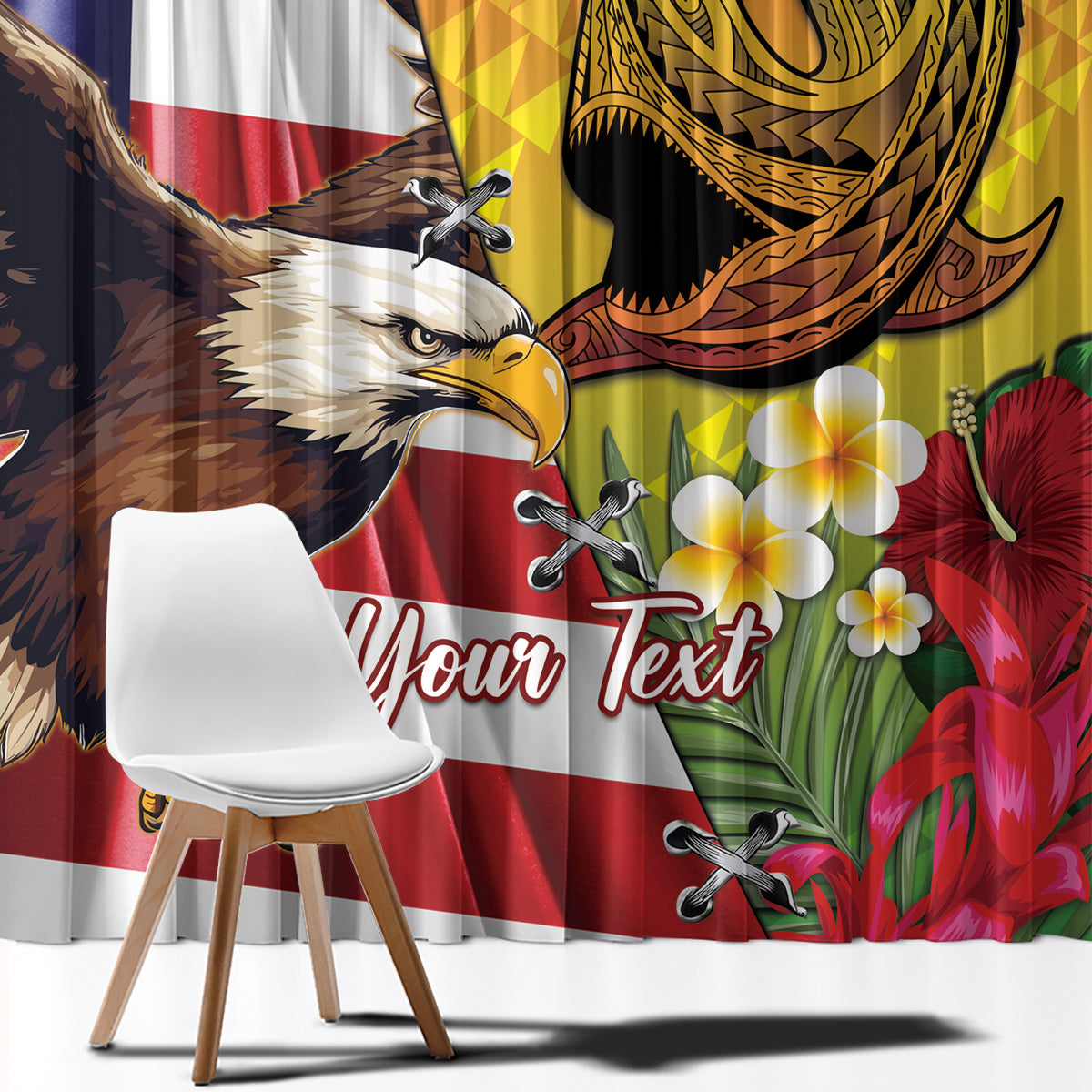 Personalised United States And Hawaii Window Curtain USA Eagle With Hawaiian Shark Tattoo LT14 - Polynesian Pride