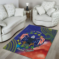 Personalised United States And Cook Islands Area Rug USA Eagle Mix Polynesian Pattern