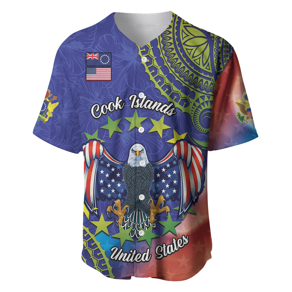 Personalised United States And Cook Islands Baseball Jersey USA Eagle Mix Polynesian Pattern